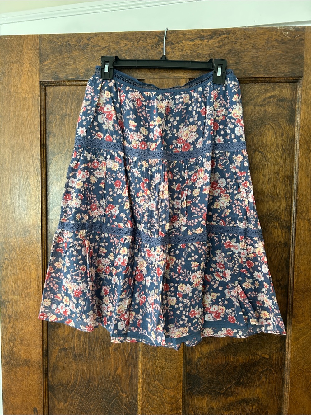 Vintage Ralph Lauren Floral Tiered Navy Blue Women's Skirt
